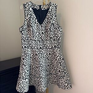 Banana Republic Black & White Leopard Print Tailored Fit & Flare Dress - Size 12